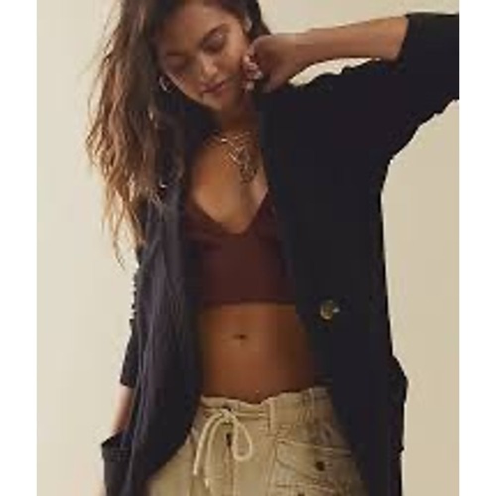 Free People Black Boucle Double Breasted Cardigan Jacket Shawl Collar Womens S